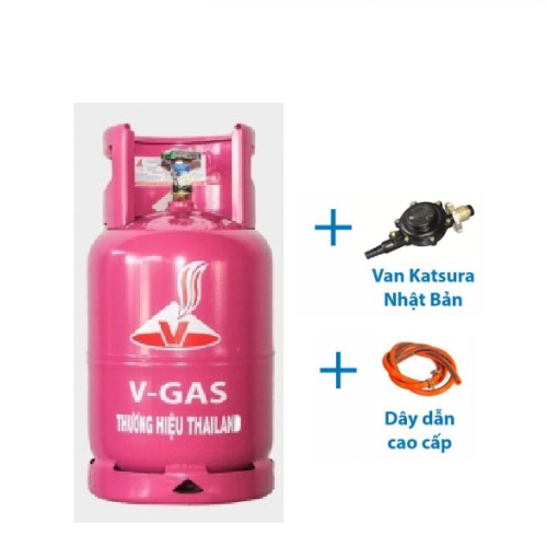 Bộ Bình Gas V-Gas 12Kg Màu Hồng